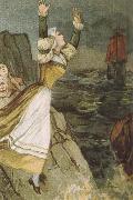 eduard hanslick senta leaps toher death an art nouveau illustration of the final scene of the flying futchman oil painting